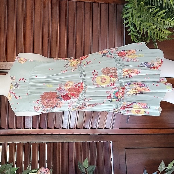 Free People Floral Babydoll V-Neck Blouse Sleeveless Flowy Ruffle Top Cottage Sm - Picture 2 of 9